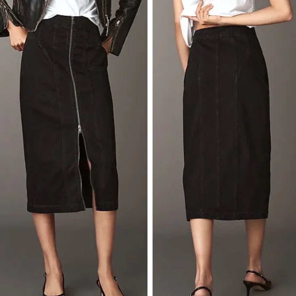 Anthropologie Pilcro Corseted Denim Black Pencil Full Zip Skirt Size 8